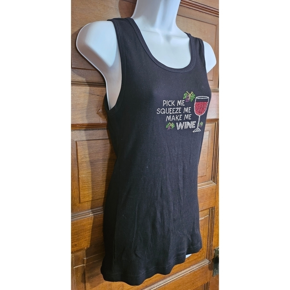 Wine Black Ribbed Rhinestone Tank Top - Picture 4 of 8